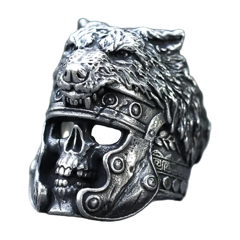 Anello Vichingo Lupo e Teschio, Acciaio Inossidabile