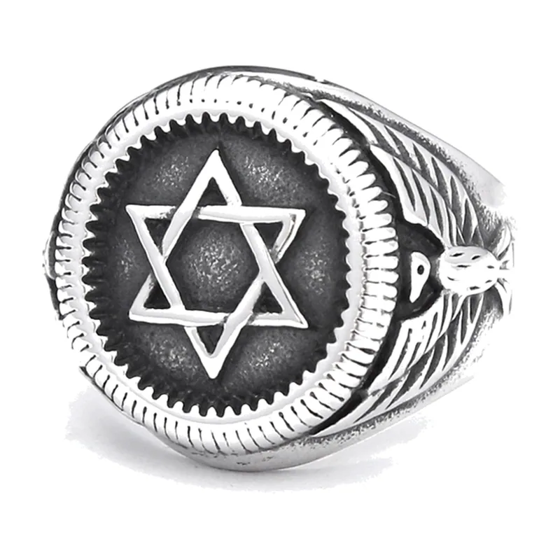 Chevalière Étoile de David Hexagramme, Acier Inoxydable