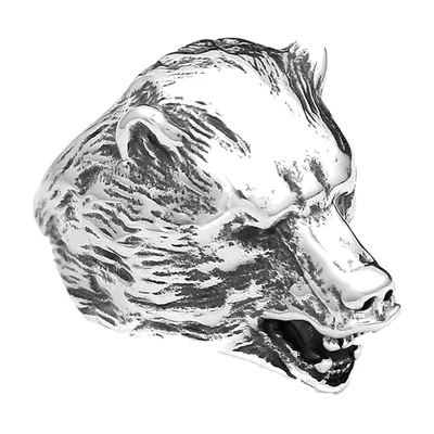 Nordic Bear Head Statement Ring, Stainless Steel