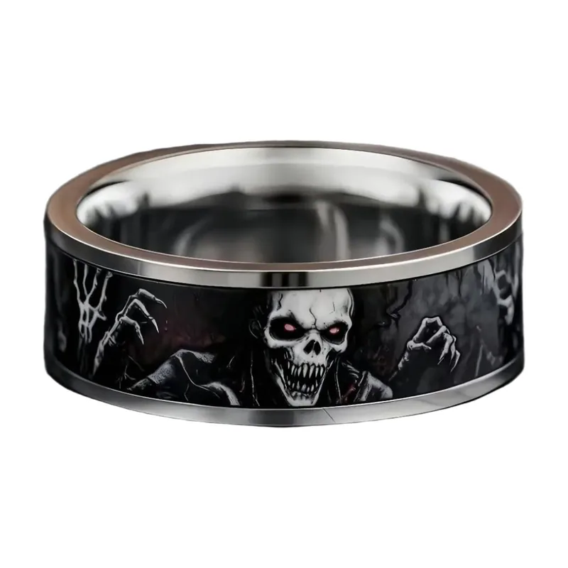 Sensenmann Ring mit Totenkopf-Motiv, Edelstahl