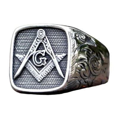 Anillo Sello Masónico de Escuadra y Compás, Acero Inoxidable
