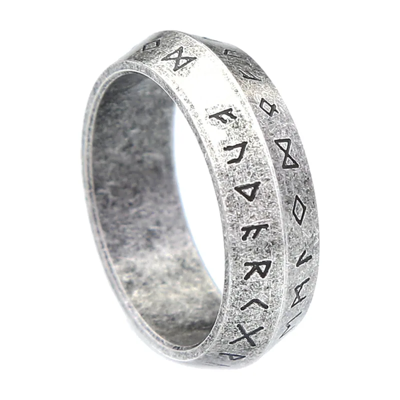 Wikinger Vegvisir Ring mit Futhark-Runen, Edelstahl