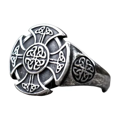Anillo Vikingo Aegishjalmur con Cruz Celta, Acero Inoxidable