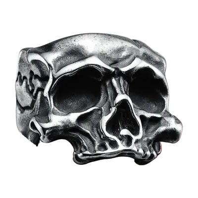 Anillo Statement de Calavera con Acabado Antiguo, Acero Inoxidable
