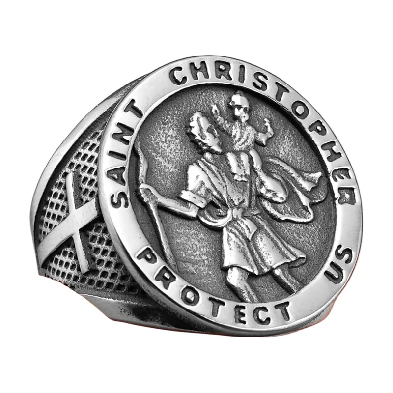 Saint Christopher Signet Ring, 316L Stainless Steel