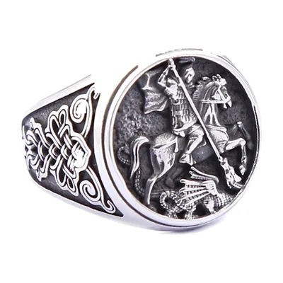 Chevalier et Dragon Bague Chevalière avec Noeuds Celtiques, Acier Inoxydable