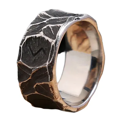 Nordic Rune Ring with Textured Finish, Stainless Steel