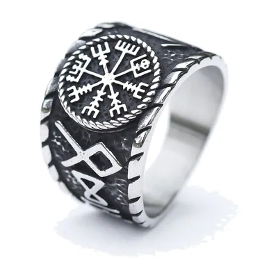 Vegvisir Viking Compass Ring with Nordic Runes, Stainless Steel