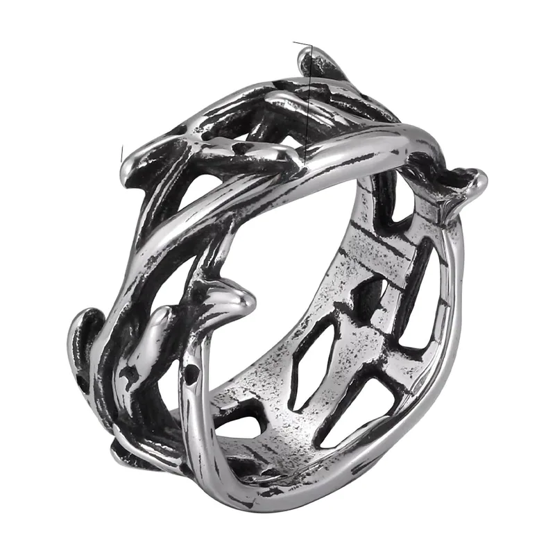 Bague Ajourée Motif Branches, Acier Inoxydable