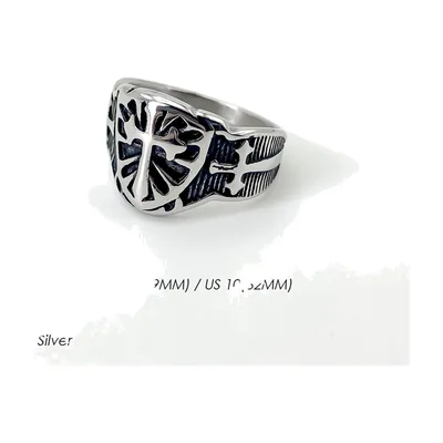 Templar Shield Signet Ring with Cross, Stainless Steel
