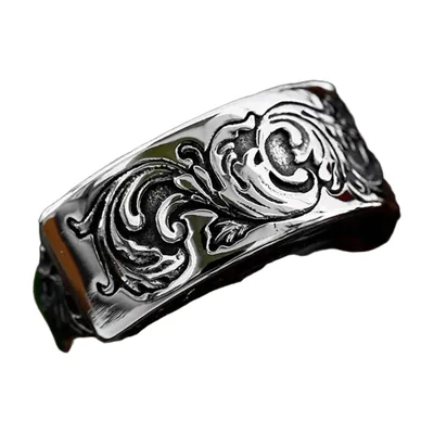 Anillo Gótico Floral con Piedra Verde, Acero Inoxidable