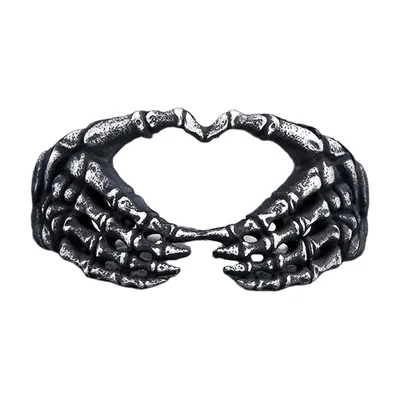 Anillo de Manos Esqueléticas Corazón, Acero Inoxidable Gótico