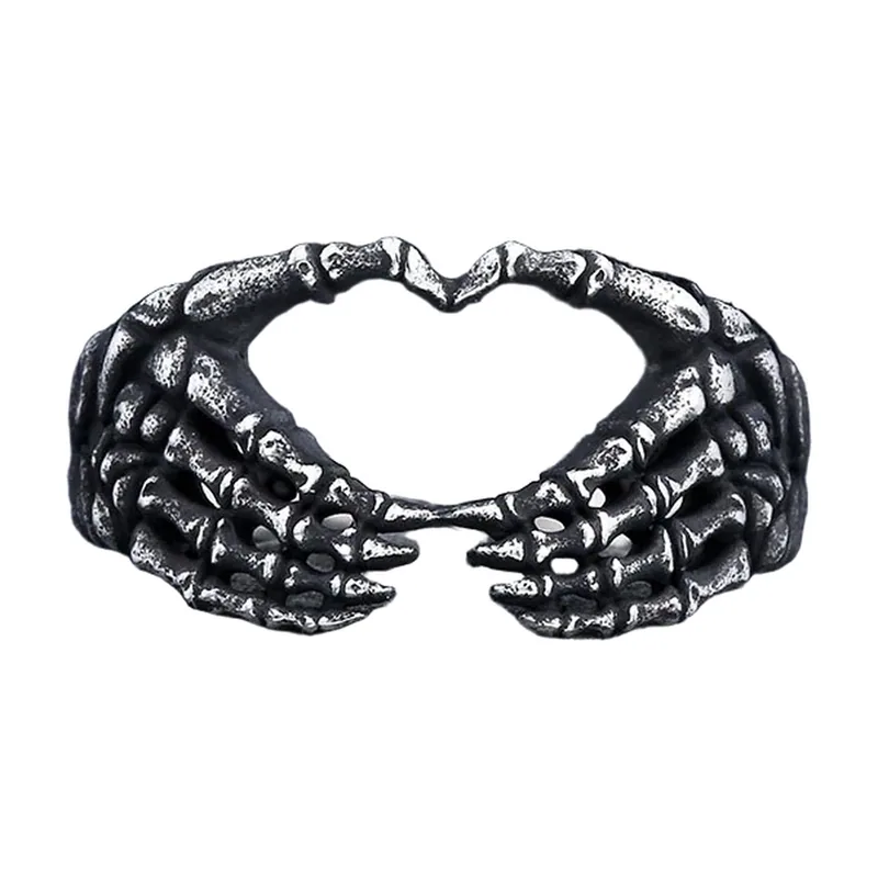 Skelett-Hand Herz Ring, Gothic Edelstahl