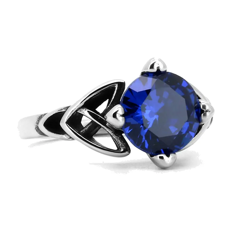 Bague Nœud Celtique avec Pierre Bleue, Acier Inoxydable