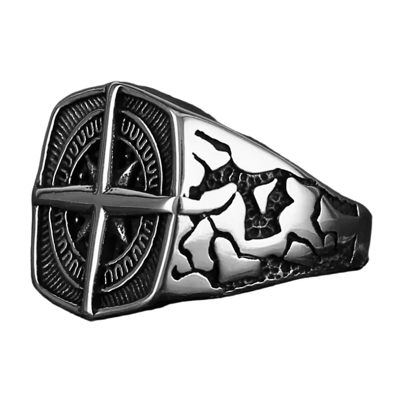 Vegvisir Kompass-Siegelring mit nordischen Runen, Edelstahl