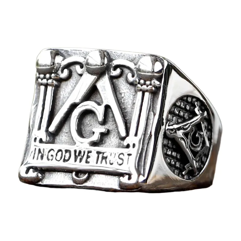 Anello Sigillo Massonico con Compass e Squadra, Acciaio Inox 316L