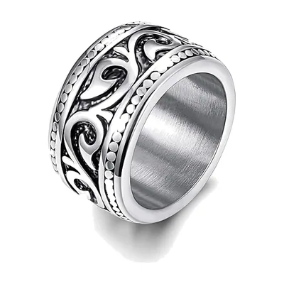 Bague Biker aux Motifs Sculptés, Acier Inoxydable 316L