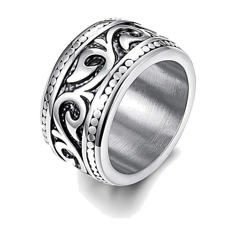 Biker Ring mit Schnitzmuster, 316L Edelstahl