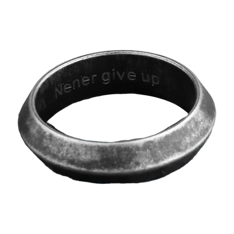 Antique Triangle Band Ring with Engraved Message, Stainless Steel
