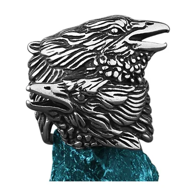 Bague Double Corbeau Huginn et Muninn, Acier Inoxydable