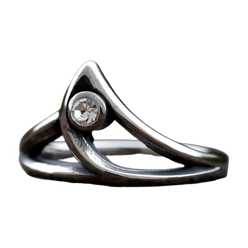 Geometrischer Statement-Ring mit Zirkonia, Edelstahl