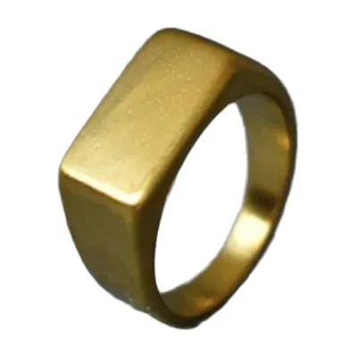 Anillo Sello Cuadrado para Hombre, Acero Inoxidable Cepillado Oro
