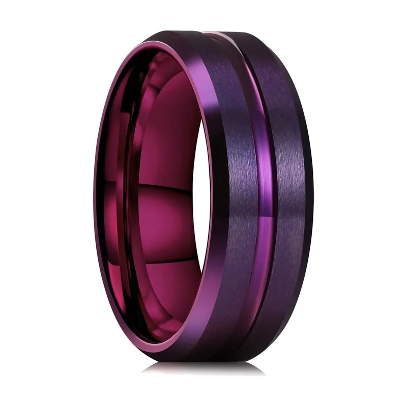 Anillo morado de bordes biselados, Acero Inoxidable