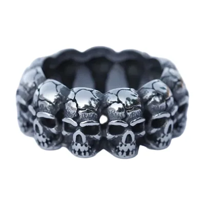 Anillo de Banda de Calaveras y Aegishjalmur, Acero Inoxidable