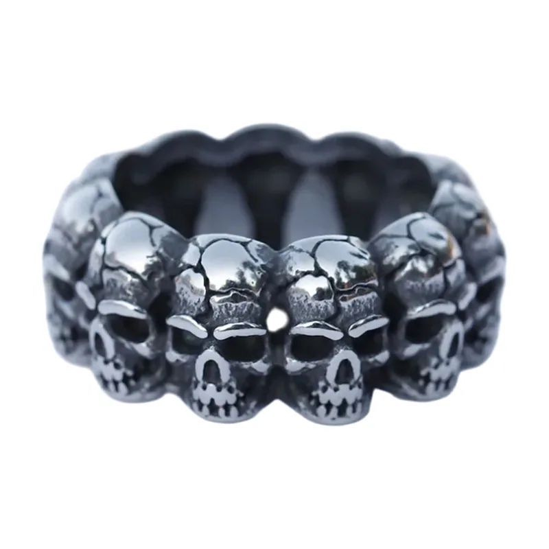 Anillo de Banda de Calaveras y Aegishjalmur, Acero Inoxidable
