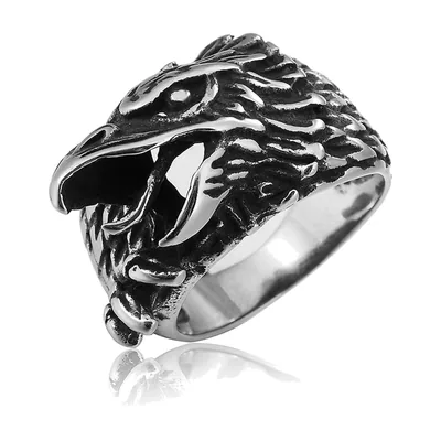 Bague Corbeau d'Odin Finition Antique, Acier Inoxydable