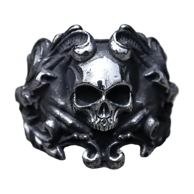 Bague Calvarium Crâne au Motif Diable, Acier Inoxydable