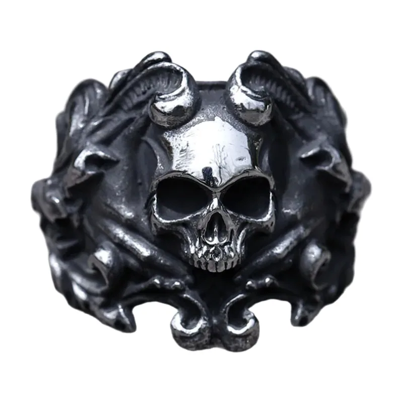 Anillo Calvarium de Calavera con Motivo de Diablo, Acero Inoxidable