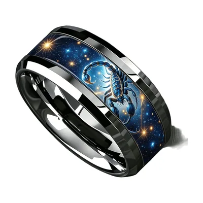 Bague Scorpion Bleu et Motif Étoilé, Acier Inoxydable