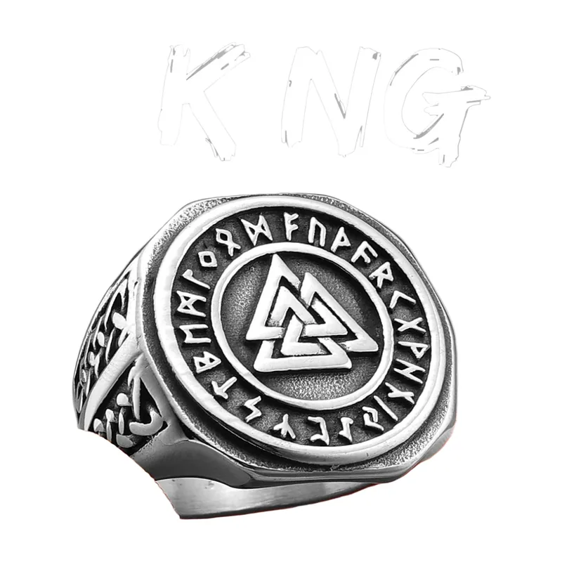 Wikinger Valknut Siegelring mit Runen-Gravur, Edelstahl