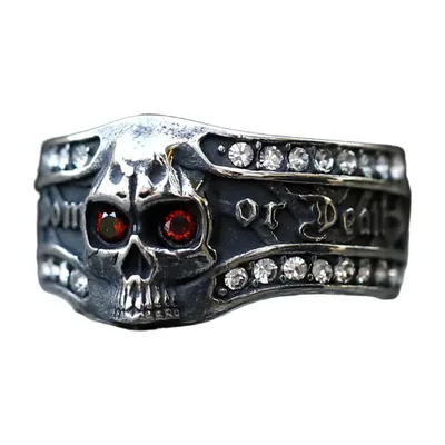 Anillo de Calavera con Piedras Rojas y Zirconia, Acero Inoxidable