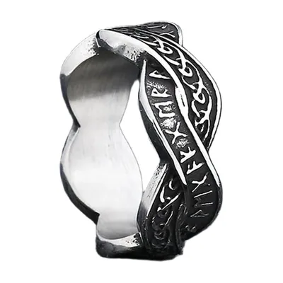 Viking Ring with Norse Runes and Celtic Knots, Stainless Steel