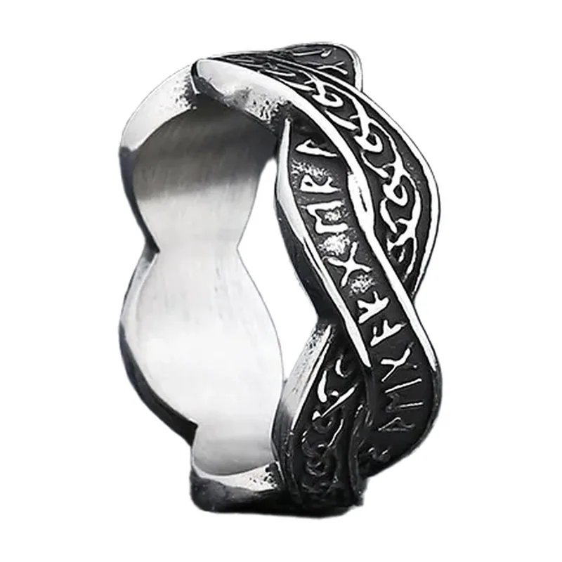 Wikinger Ring mit Nordischen Runen und Keltischen Knoten, Edelstahl