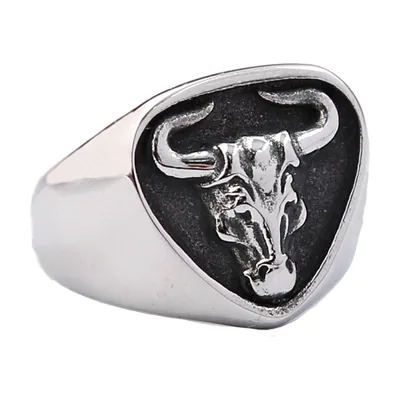 Anillo Sello de Cabeza de Toro en Acero Inoxidable 316L