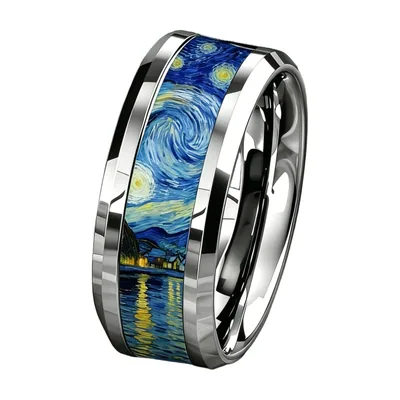 Anillo con Incrustación Noche Estrellada, Acero Inoxidable 316L