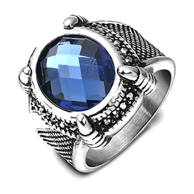 Bague Statement à Griffes et Pierre Bleue, Acier Inoxydable