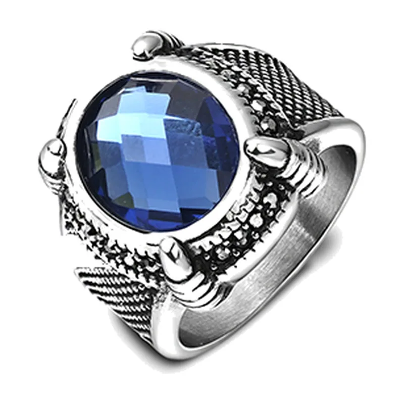 Bague Statement à Griffes et Pierre Bleue, Acier Inoxydable