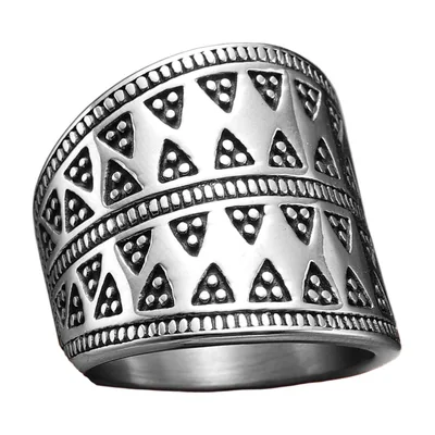 Geometric Triangle Pattern Band Ring, Stainless Steel