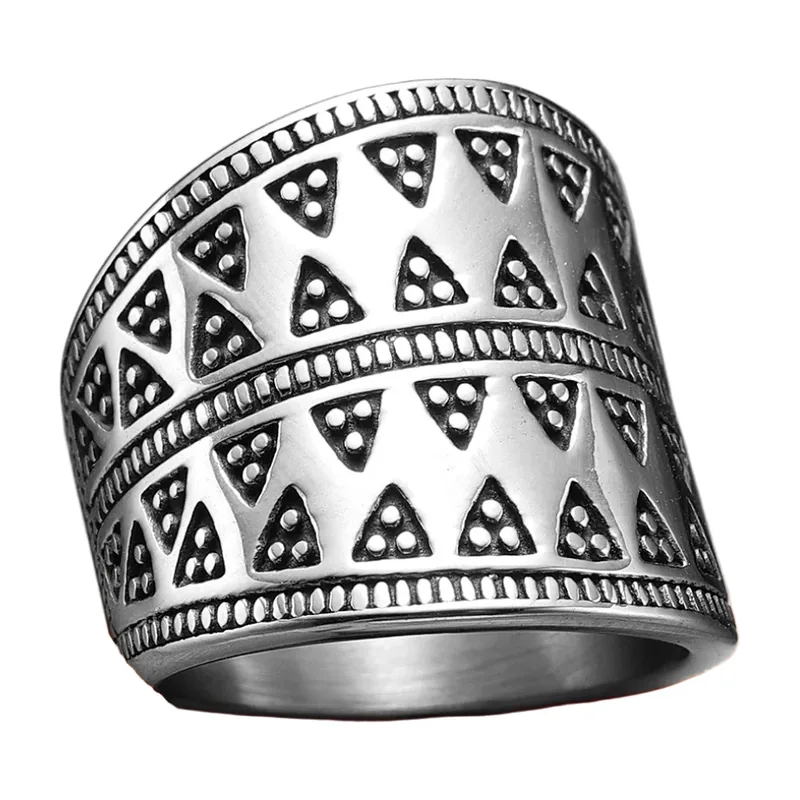 Geometric Triangle Pattern Band Ring, Stainless Steel