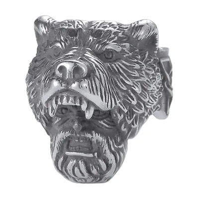 Viking Bear Head Statement Ring, 316L Stainless Steel