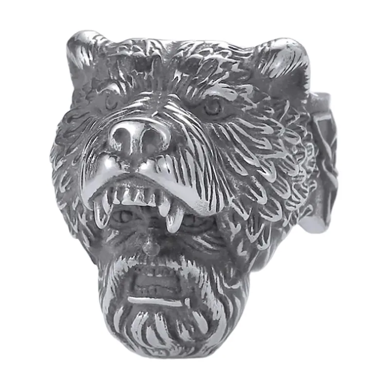 Wikinger Bärenkopf Statement-Ring, 316L Edelstahl