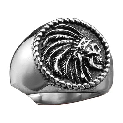 Native American Chief Skull Signet Ring, Stainless Steel