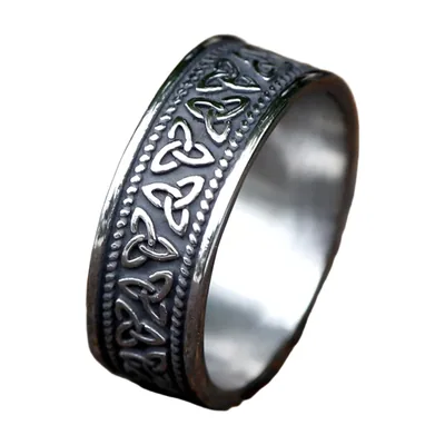 Celtic Knot Ring with Odin Motif, Stainless Steel