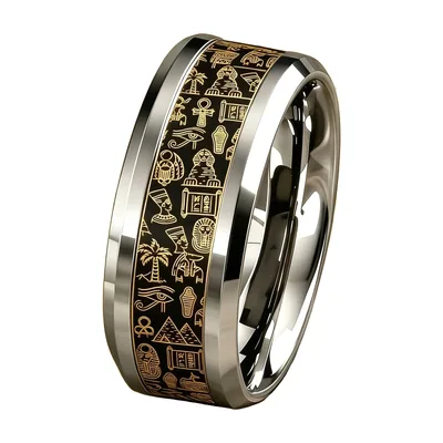 Anillo del Ojo de Horus con Jeroglíficos Egipcios, Acero Inoxidable