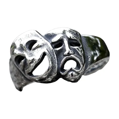 Anillo de Máscaras de Comedia y Tragedia, Acero Inoxidable 316L