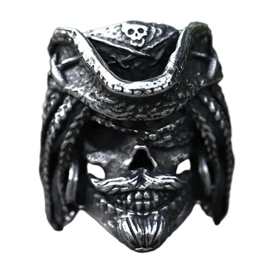 Anillo Sello de Calavera Capitán Pirata, Acero Inoxidable
